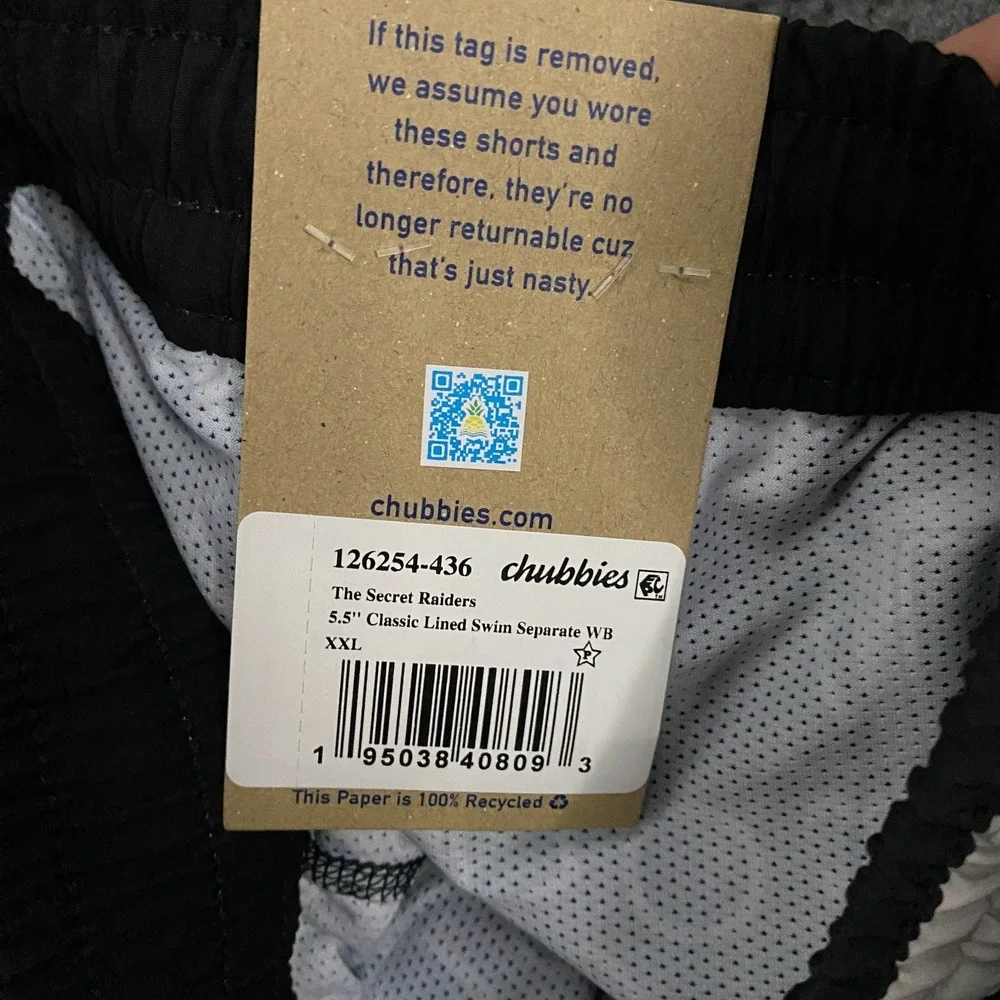 Chubbies Secret Raiders Shorts Mens 2XL Black 5.5